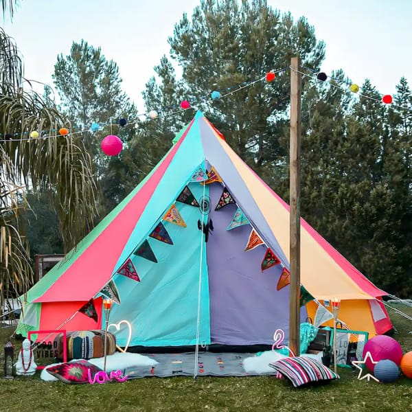 boutique camping multicolour classic bell tent - what to take to a festival
