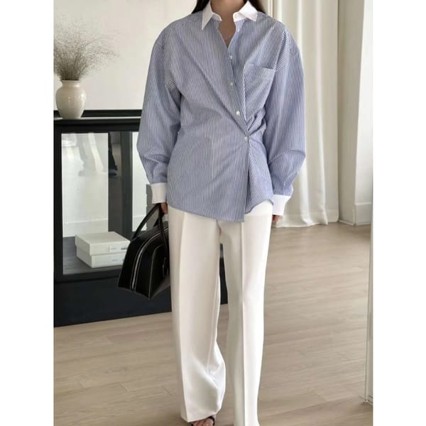 Cerin Contrast Pinstripe Shirt Blue - quiet luxury