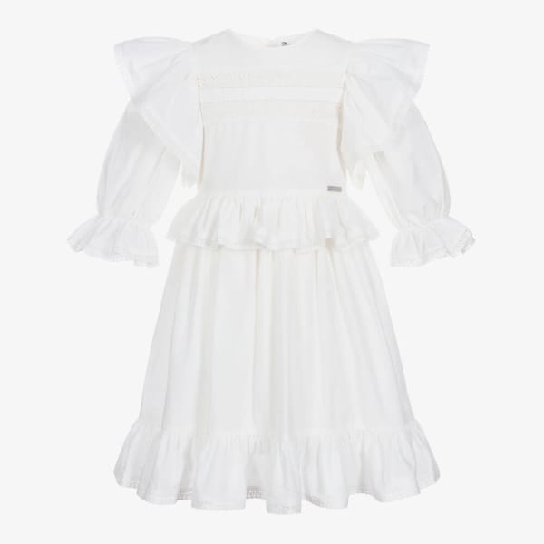 Jesse and James London Girls White Embroidered Cotton Dress - party dresses for girls
