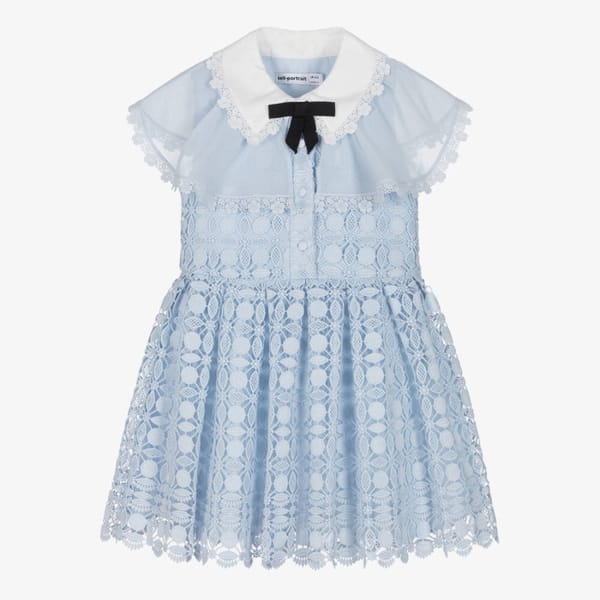 Self Portrait Girls Blue Double Collar Dress - party dresses for girls
