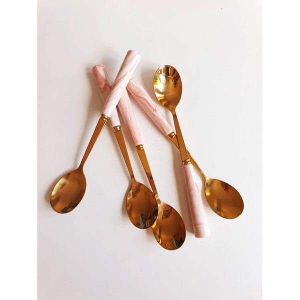 etsy - the gift boutique - Ceramic handled pink marble teaspoons spoons - dessert bowls