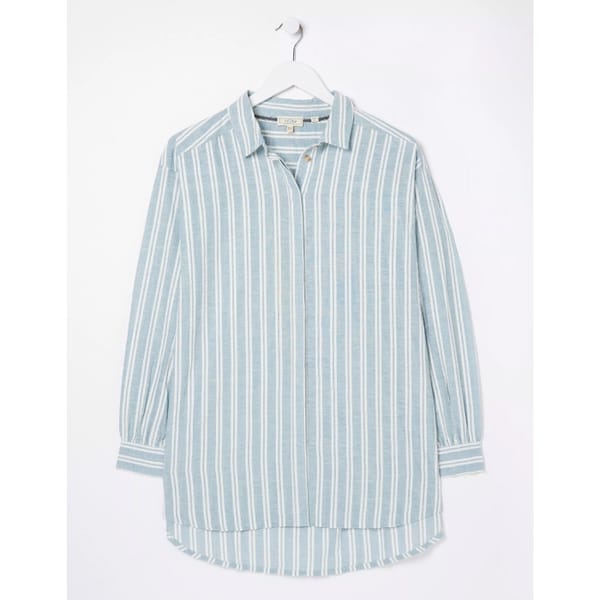 FatFace Billie Stripe Longline Shirt, Bright Green - striped shirts