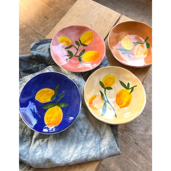 FOREST & CO Set Of Four Colourful Lemon Fruit Plates - breakfast table