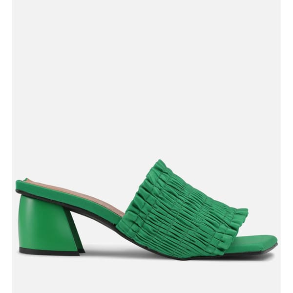 GANNI, Smocked-Satin Kitten Heel Mules