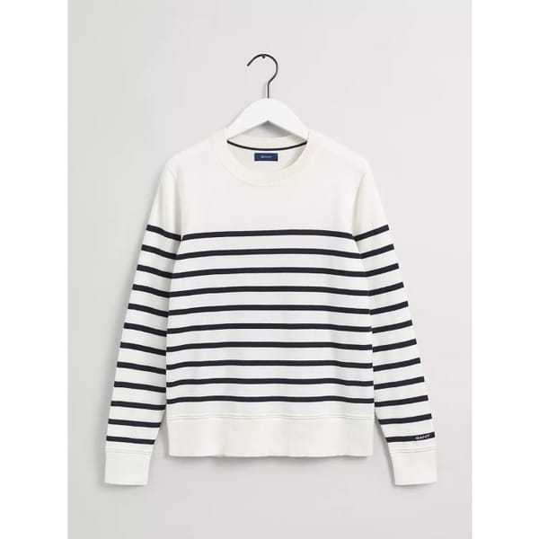 GANT Breton Stripe Jersey Sweater, Eggshell_Blue - heritage brand, john lewis