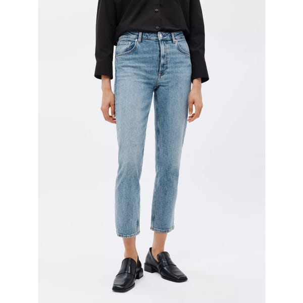 GANT High Waist Straight Cut Tapered Cropped Jeans, Mid Blue Vintage - heritage brand, john lewis