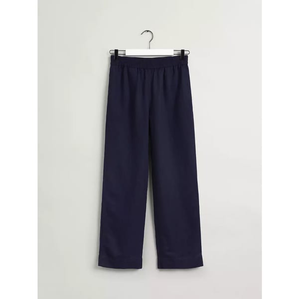 GANT Plain Pull On Linen Blend Trousers, Evening Blue - heritage brand, john lewis
