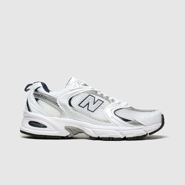 530 Trainers in White & Silver - striped shirts