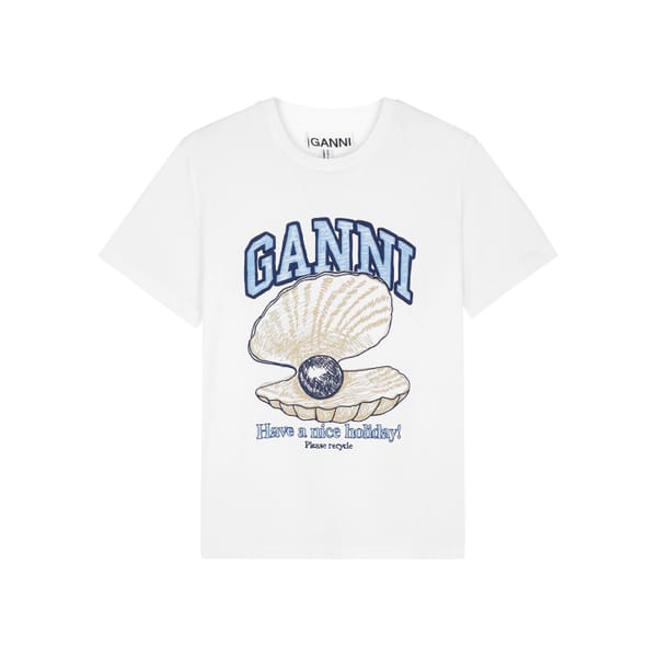 GANNI Oyster-print logo cotton T-shirt