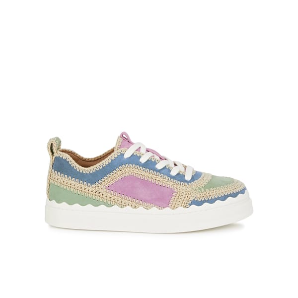 Harvey Nichols New Season CHLOÉ Lauren crochet-trimmed suede sneakers - surfer style