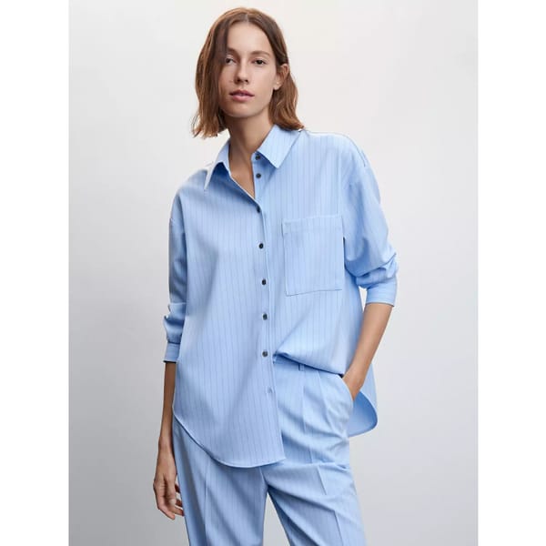 Mango Nube Oversized Striped Shirt, Pastel Blue - striped shirts