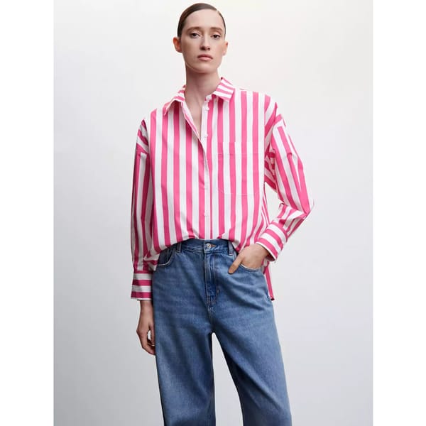 Mango Oversize Striped Shirt, Pink/White - striped shirts