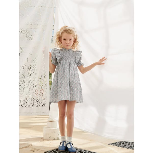 Blue Floral Vinta Girl Smock Dress - party dresses for girls