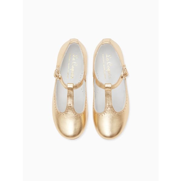 Gold Girl Metallic t-bar - party dresses for girls