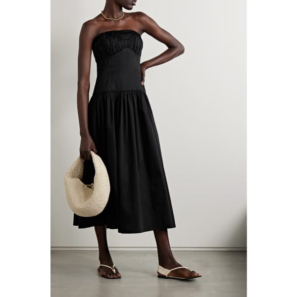 Lauryn gathered cotton-blend poplin midi dress - quiet luxury