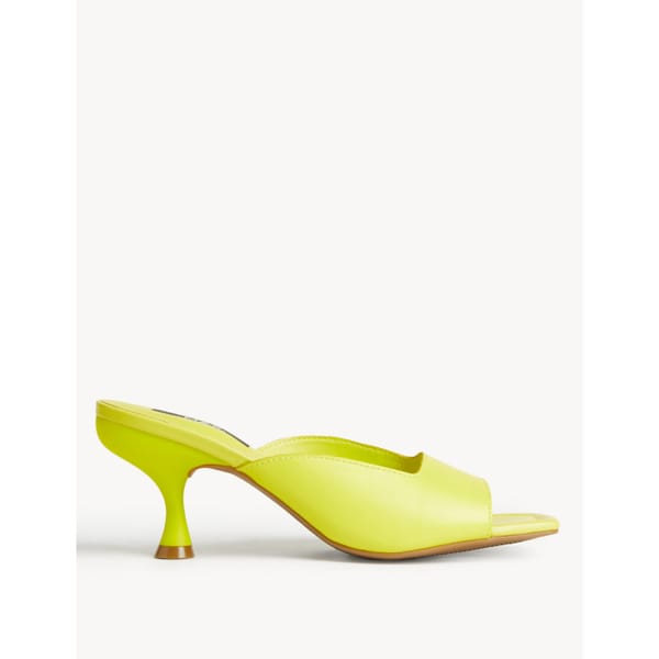 M&S COLLECTION Wide Fit Leather Kitten Heel Mules lime green