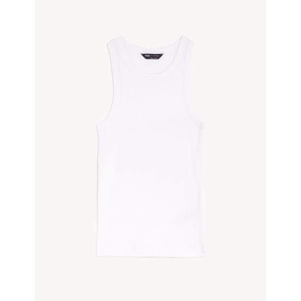 M_S Cotton Rich Ribbed Racer Back Vest Top - striped shirts