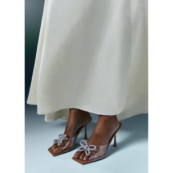 MANGO Vinyl heel sandal with rhinestone detail