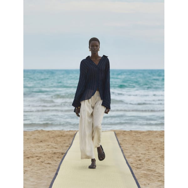 massimo dutti STRIPED LINEN TROUSERS WITH DARTS - quiet luxury