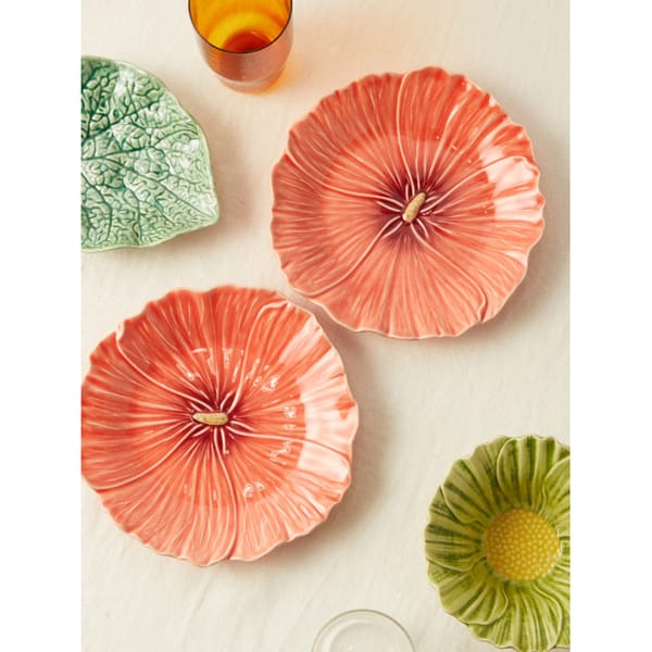 BORDALLO PINHEIRO Set of four hollyhock earthenware dessert plates - dessert bowls