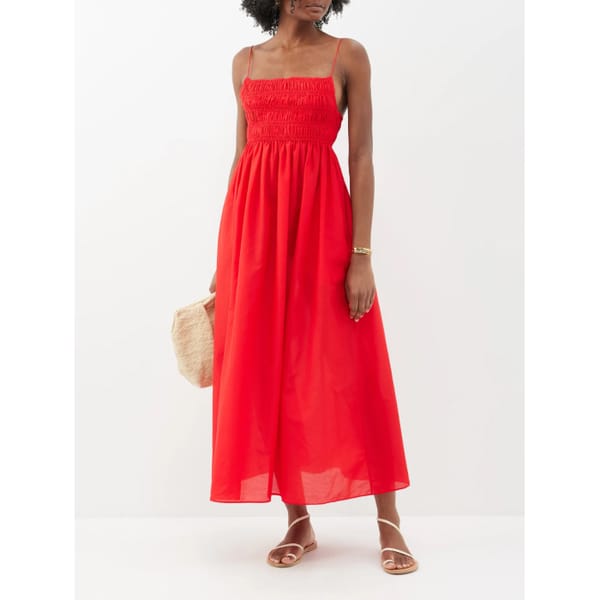 MATTEAU, Shirred cotton-blend voile midi dress- australian fashion brands