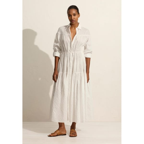 MATTEAU, Tiered embroidered crinkled organic cotton-voile maxi dress
