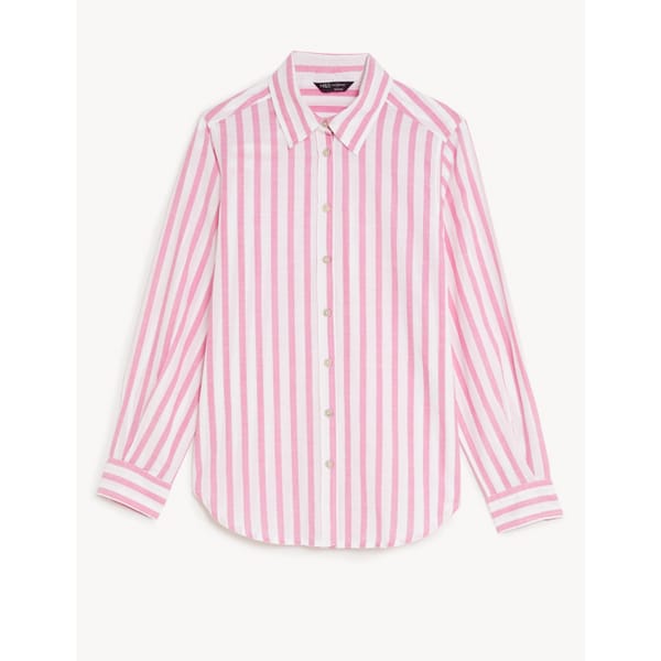 M&S COLLECTION Pure Cotton Striped Collared Longline Shirt - striped shirts