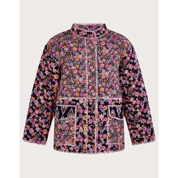 Ditsy floral and ikat print quilted jacket in lenzing™ ecovero™ orange - striped shirts