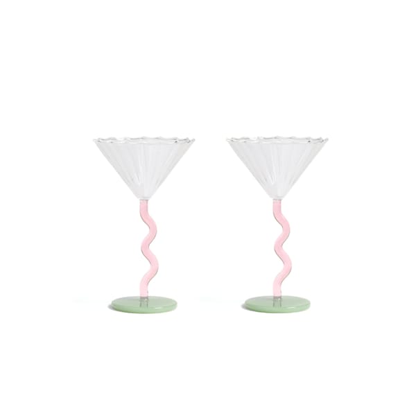 &KLEVERING PINK & MINT CURVE COUPE GLASS-SET OF 2 - dessert bowls
