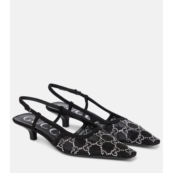 GUCCI Gucci Demi embellished slingback - striped shirtspumps