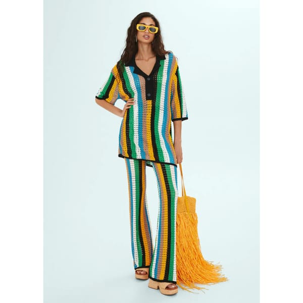 Oversize openwork knit polo shirt and matching trousers - mango x simon miller