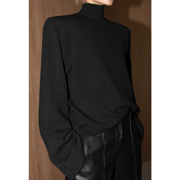 Padded Shoulder Mock Neck Knit Black - quiet luxury