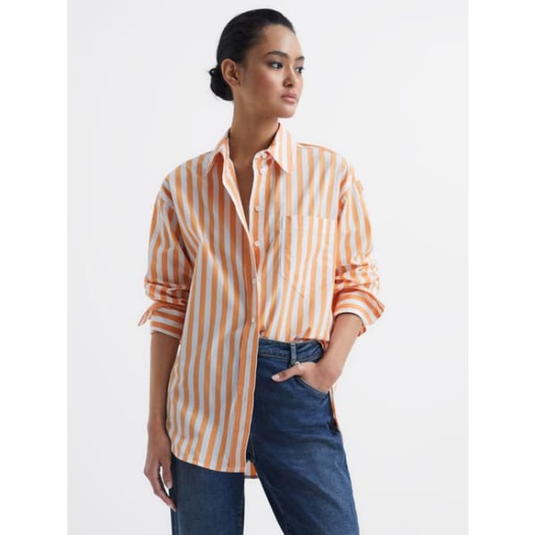 Reiss RELAXED FIT STRIPED COTTON SHIRT orange and white stripe - striped shirts