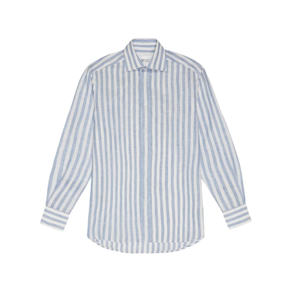 With Nothing Underneath THE BOYFRIEND- LINEN, CORNFLOWER BLUE STRIPE - striped shirts
