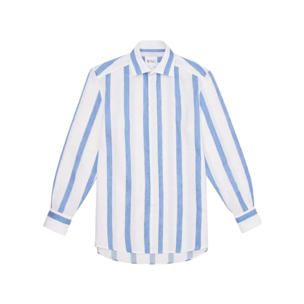 With Nothing Underneath THE BOYFRIEND- WEAVE, OCEAN BLUE STRIPE - striped shirts