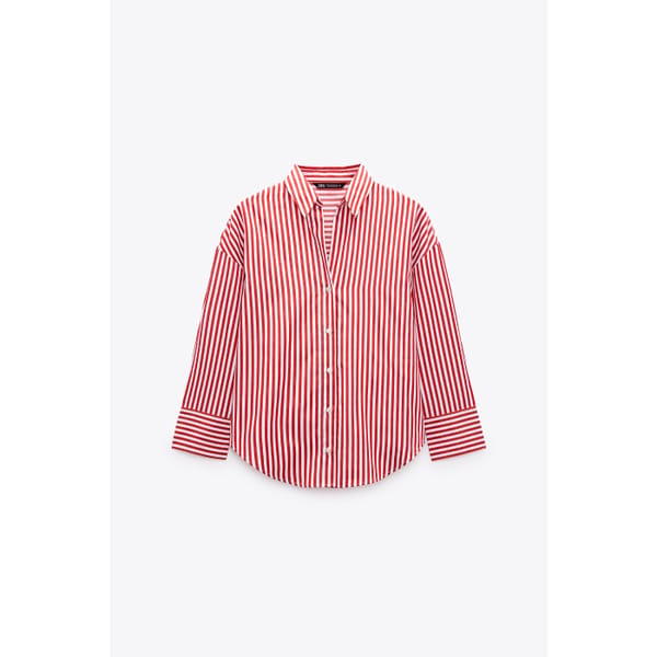 Zara POPLIN SHIRT red - striped shirts