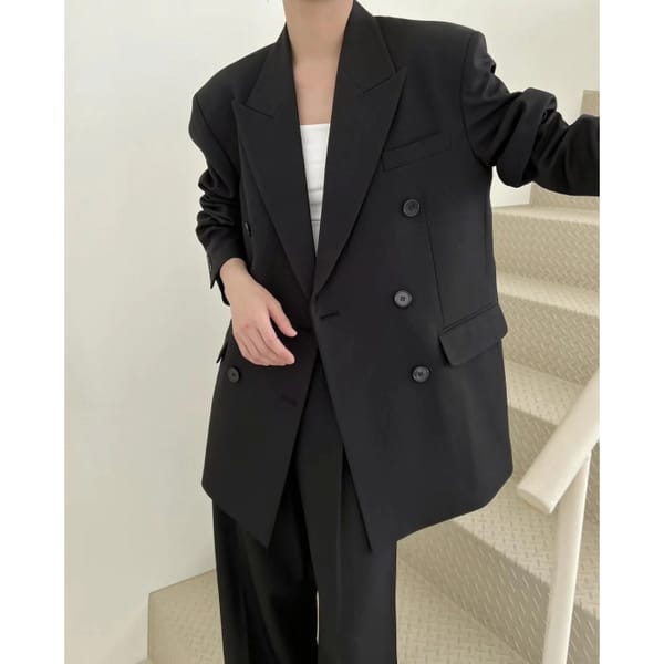 Zoira Double Breasted Blazer Black - quiet luxury