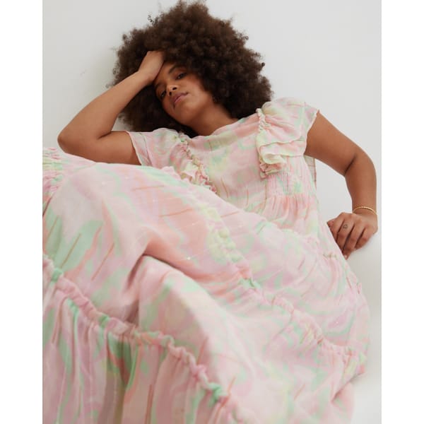 Abstract Print Metallic Pink Midi Dress