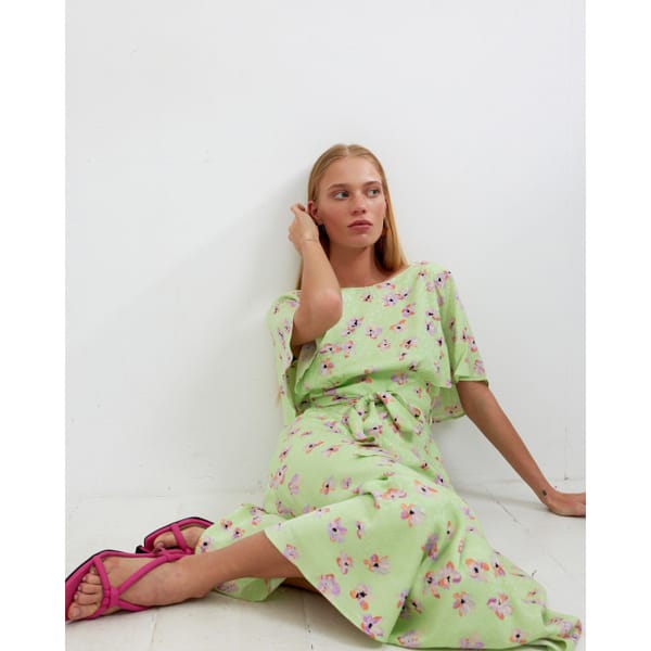 Floral Green Jacquard Midi Dress