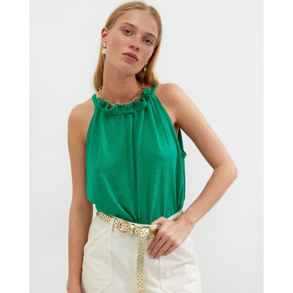 Green Linen Blend Vest Top