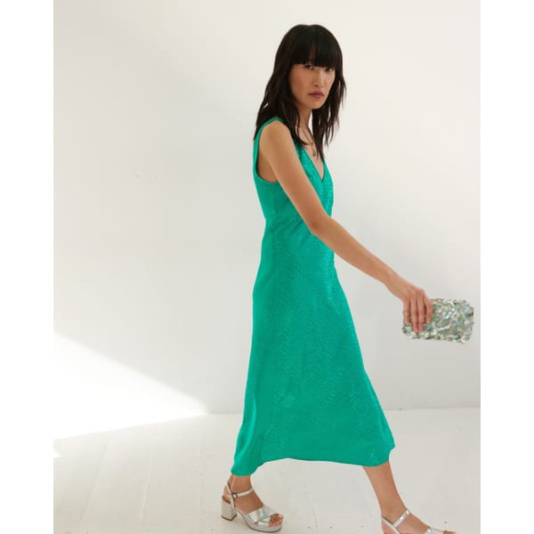 Green Satin Slip Midi Dress