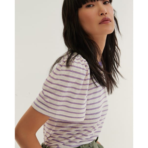Linen Blend Striped White T-Shirt