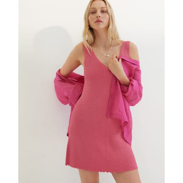 Sparkle Scalloped Pink Knitted Mini Dress