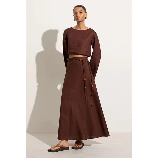 Es Raco Skirt Tobacco annd menorca top