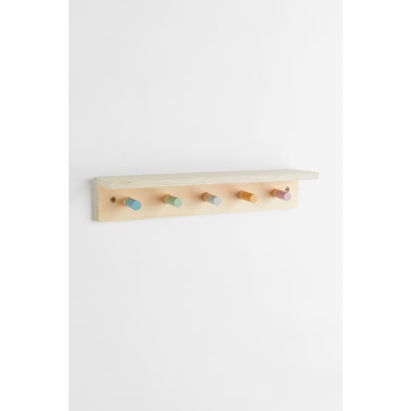 Five-peg wall shelf