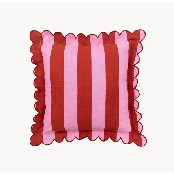 Outdoor Cerise Fuchsia Stripe Scallop Cushion Cover