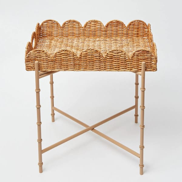 Scalloped Rattan Tray With Sand
