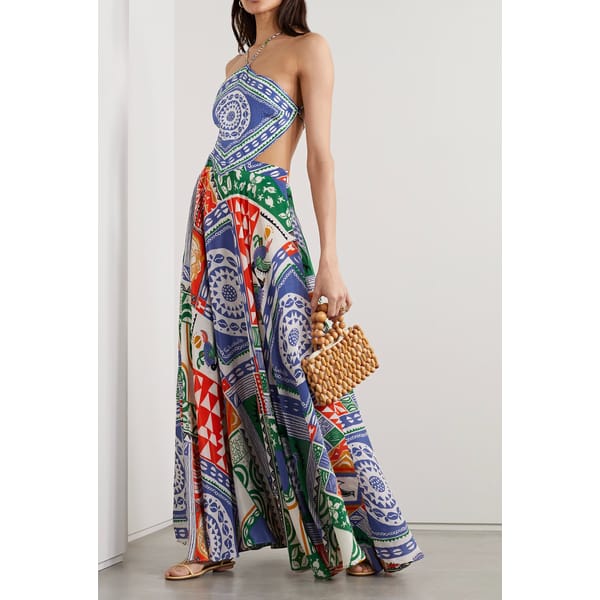 Pitta cutout embellished printed crepe de chine maxi dress