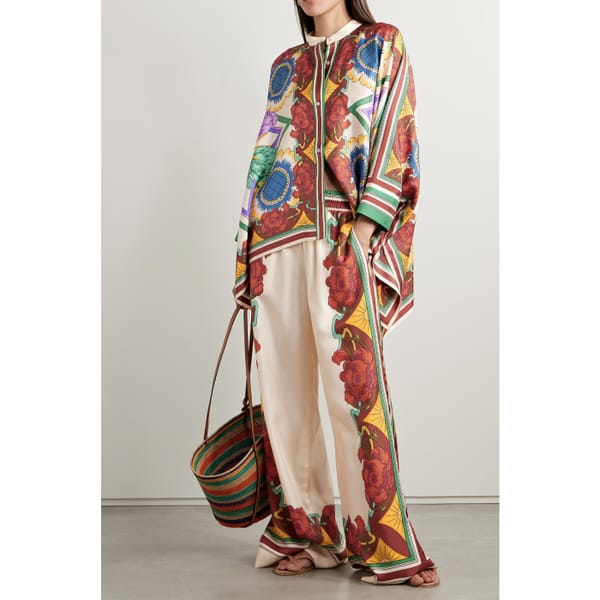 Printed Silk-Twill Wide-Leg Pants