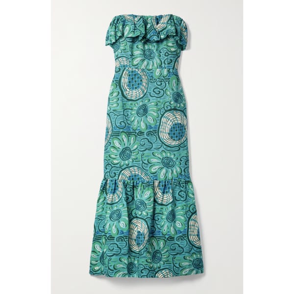 Thea strapless printed linen midi dress